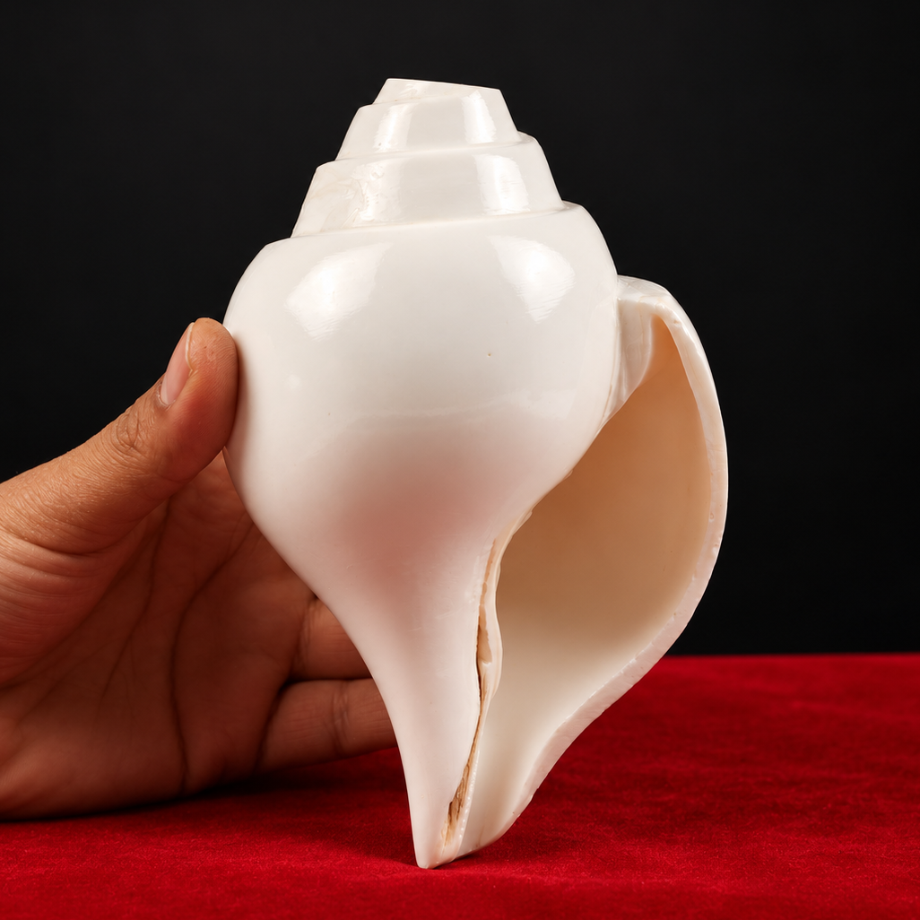 Blowing conch shell