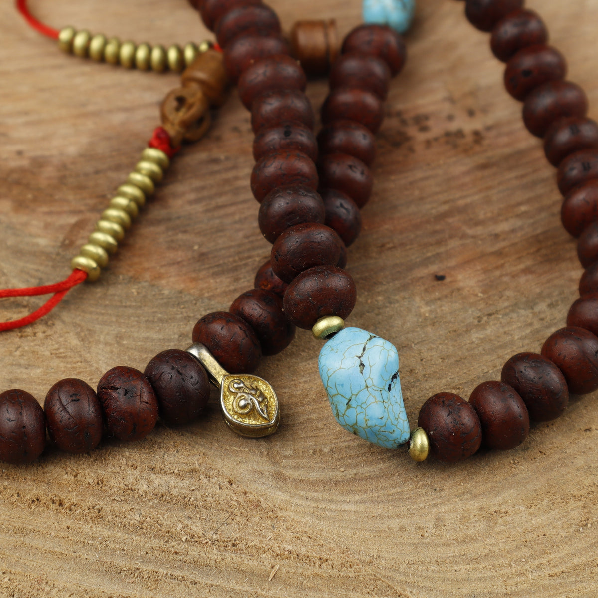 Bodhi Chitta Mala Tibetan Prayer Beads With Sankha Shell, Natural Dzi, Turquoise