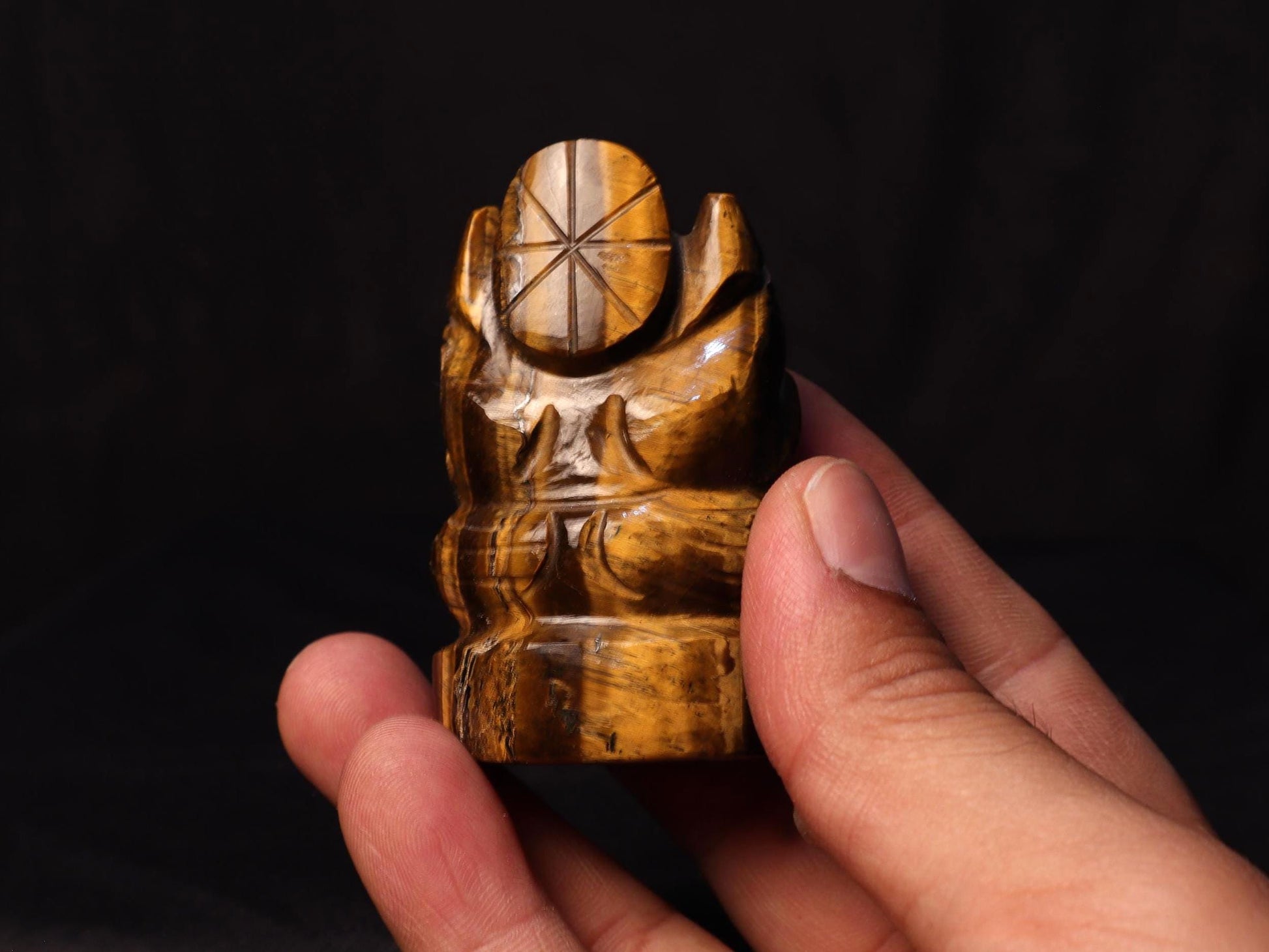 Tiger Eye Ganesha Statue: Hand-Carved Hindu Elephant God Altar Decor