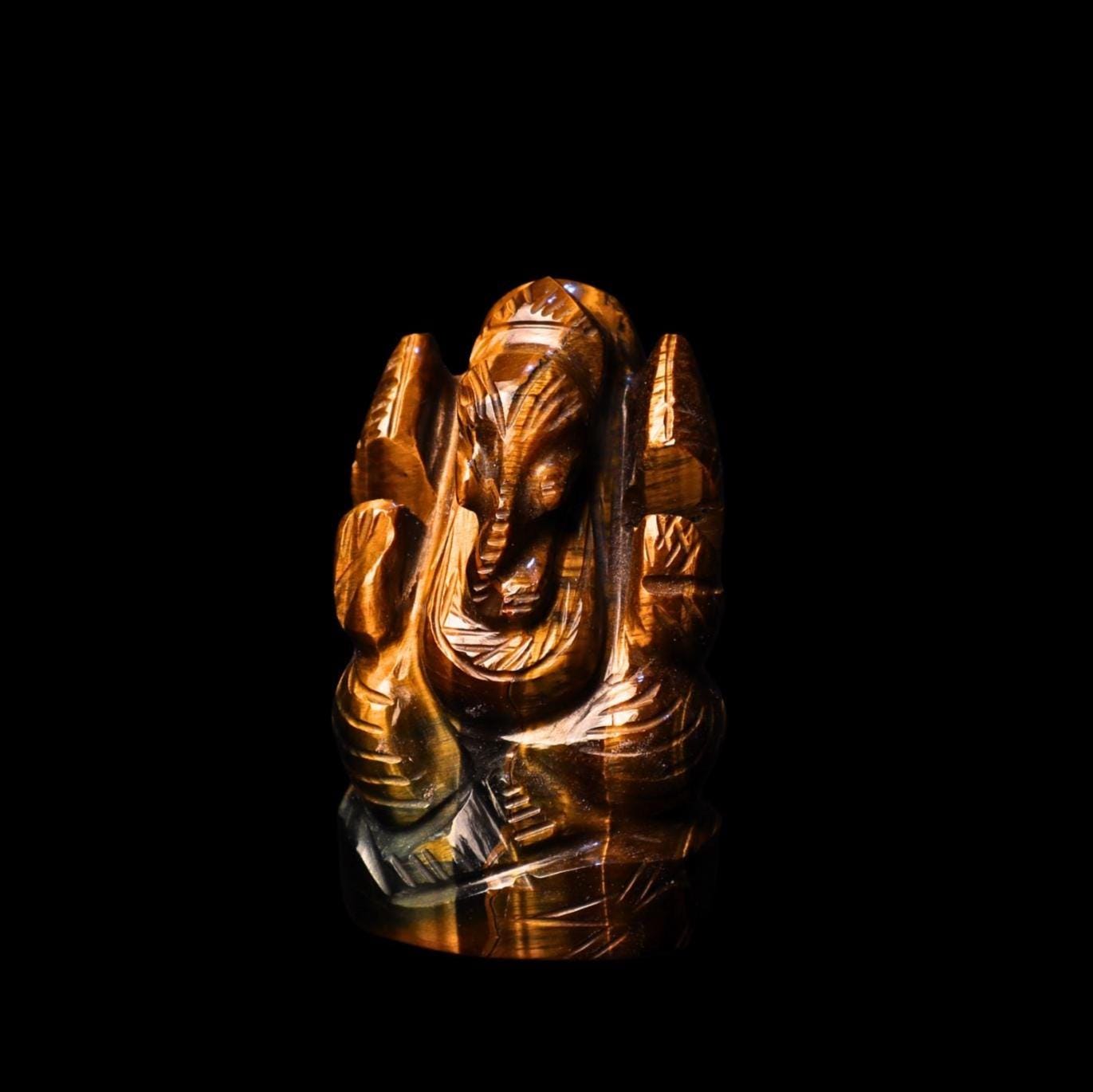 Tiger Eye Ganesha Statue: Hand-Carved Hindu Elephant God Altar Decor