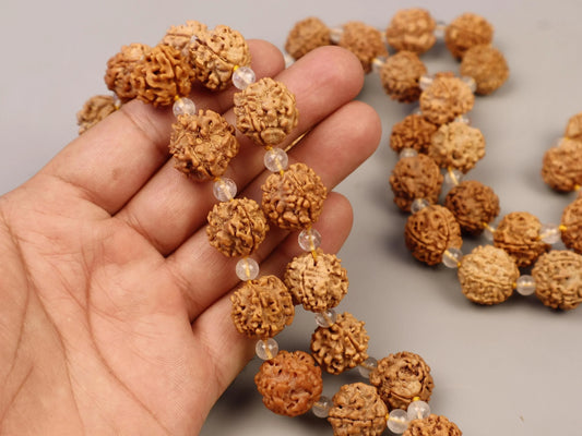 4 Mukhi Rudraksha Sphatik Mala, Powerful Nepal Rudraksha 54+1 Japa Beads