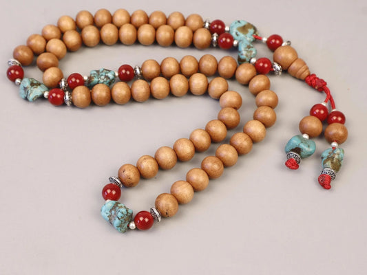 Tibetan Sandalwood Turquoise Mala, Protective Buddhist Necklace