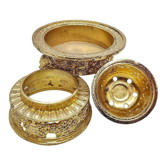 Handcrafted ornate gold-plated Tibetan ritual offering bowl set