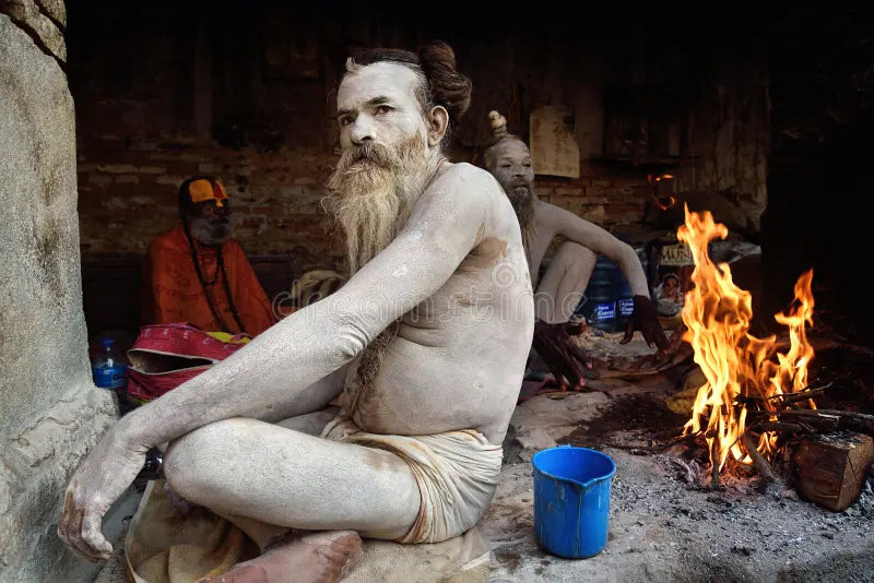 Himalayan sadhus at Pashupatinath temple in Nepal wearing traditional Rudraksha malas and sacred beads for spiritual practice and meditation