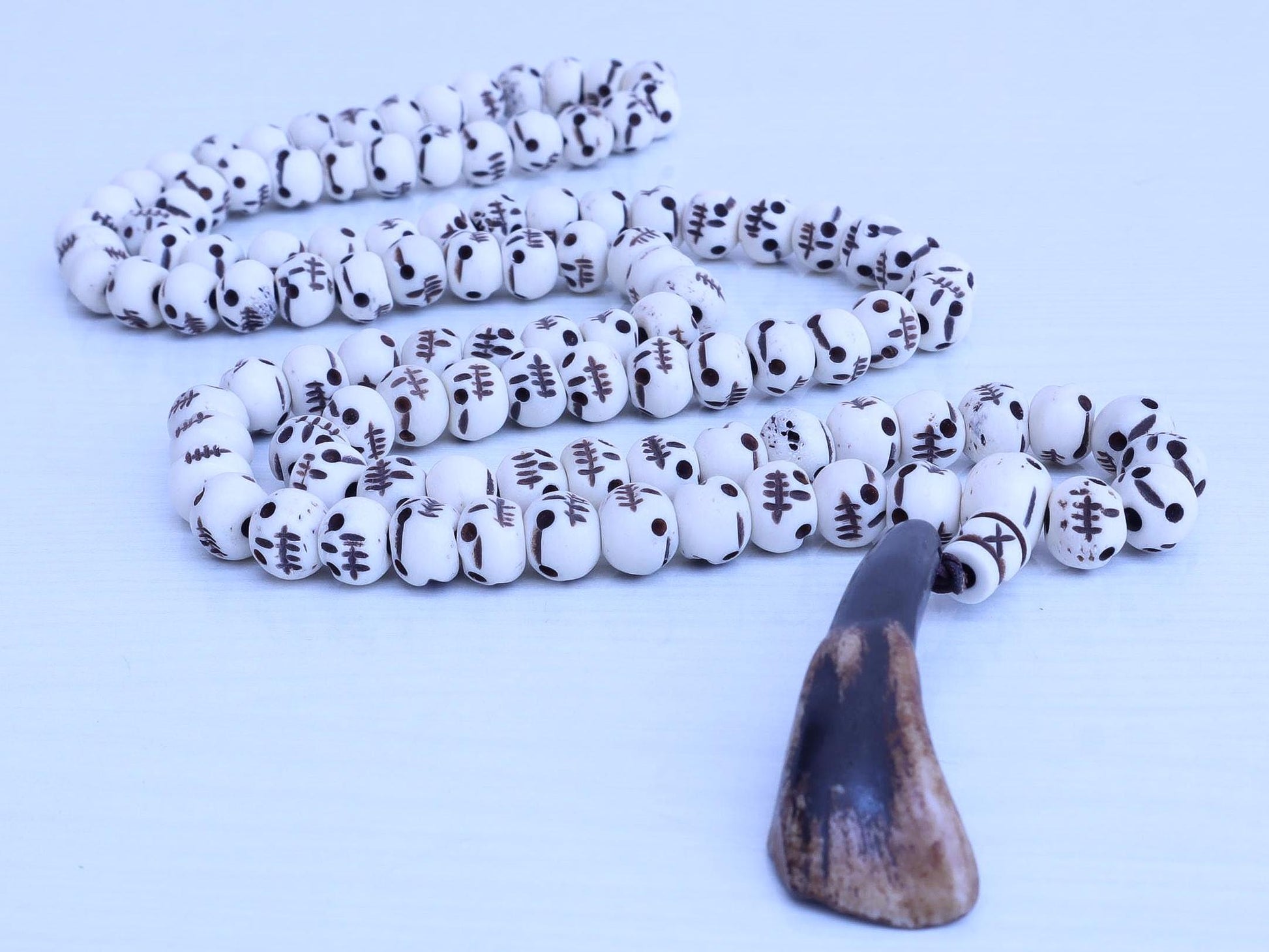 Tibetan Hand Carved Bone Skull Bead Mala
