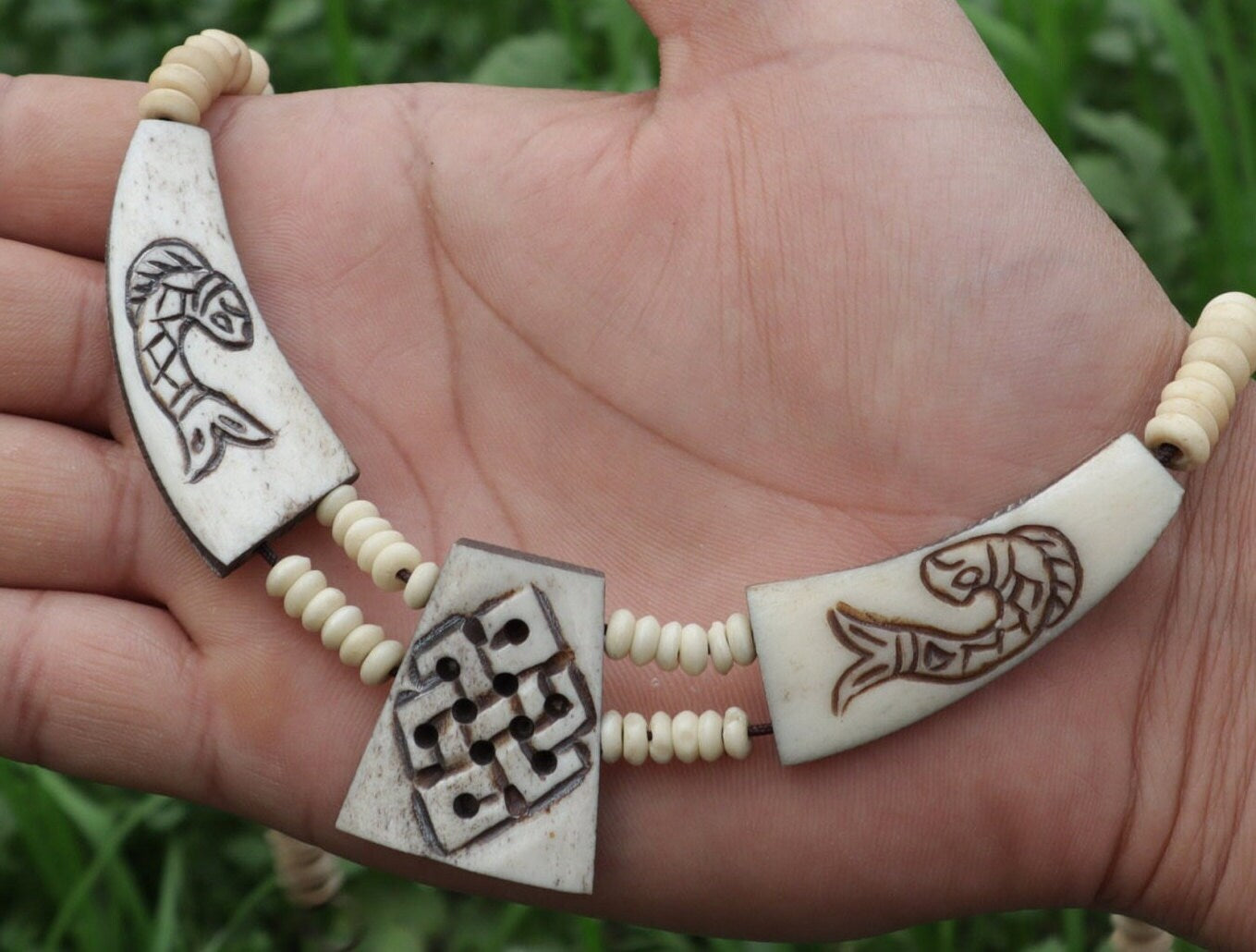 Tibetan Yak Bone Necklace and Bracelet Set