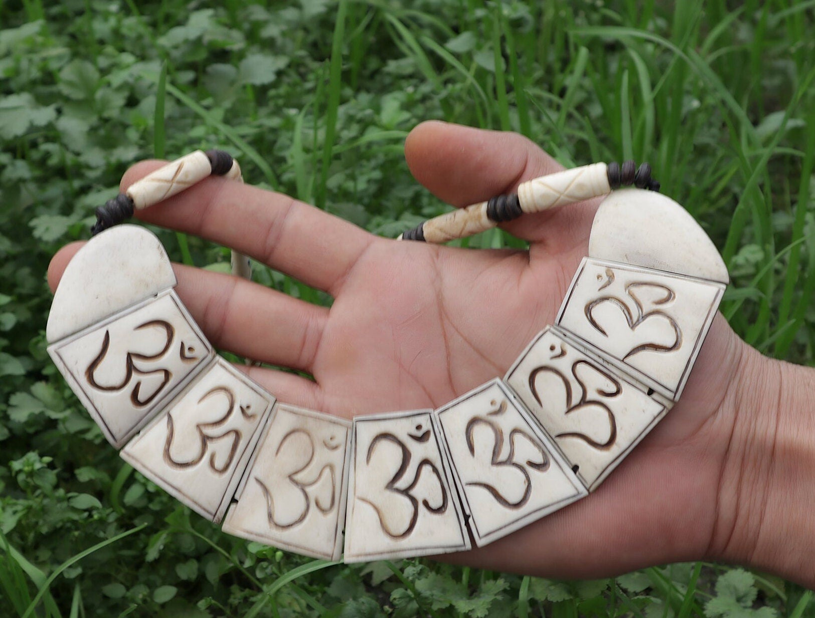 Yak Bone Om Buddha Necklace Jewelry And Bracelet Set