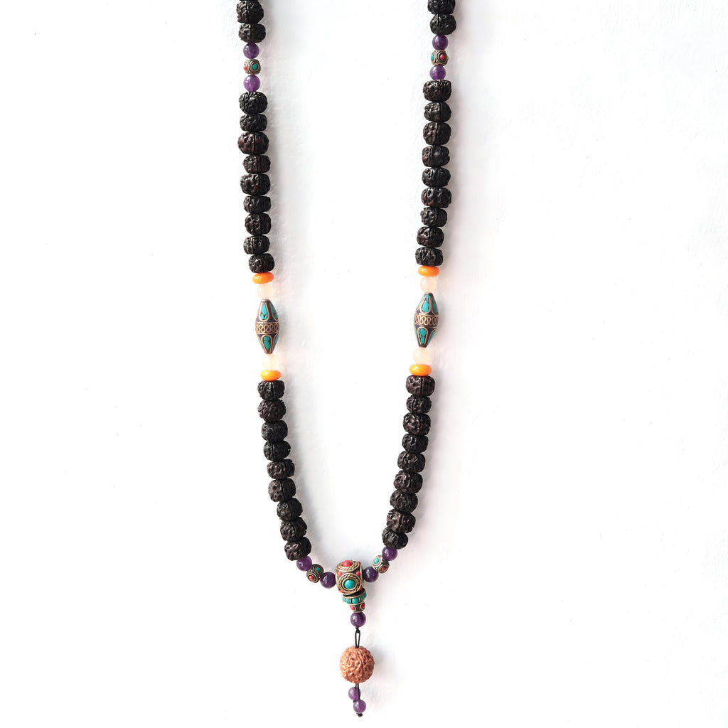 Tibetan Rudraksha Beads Mala With Natural Stones