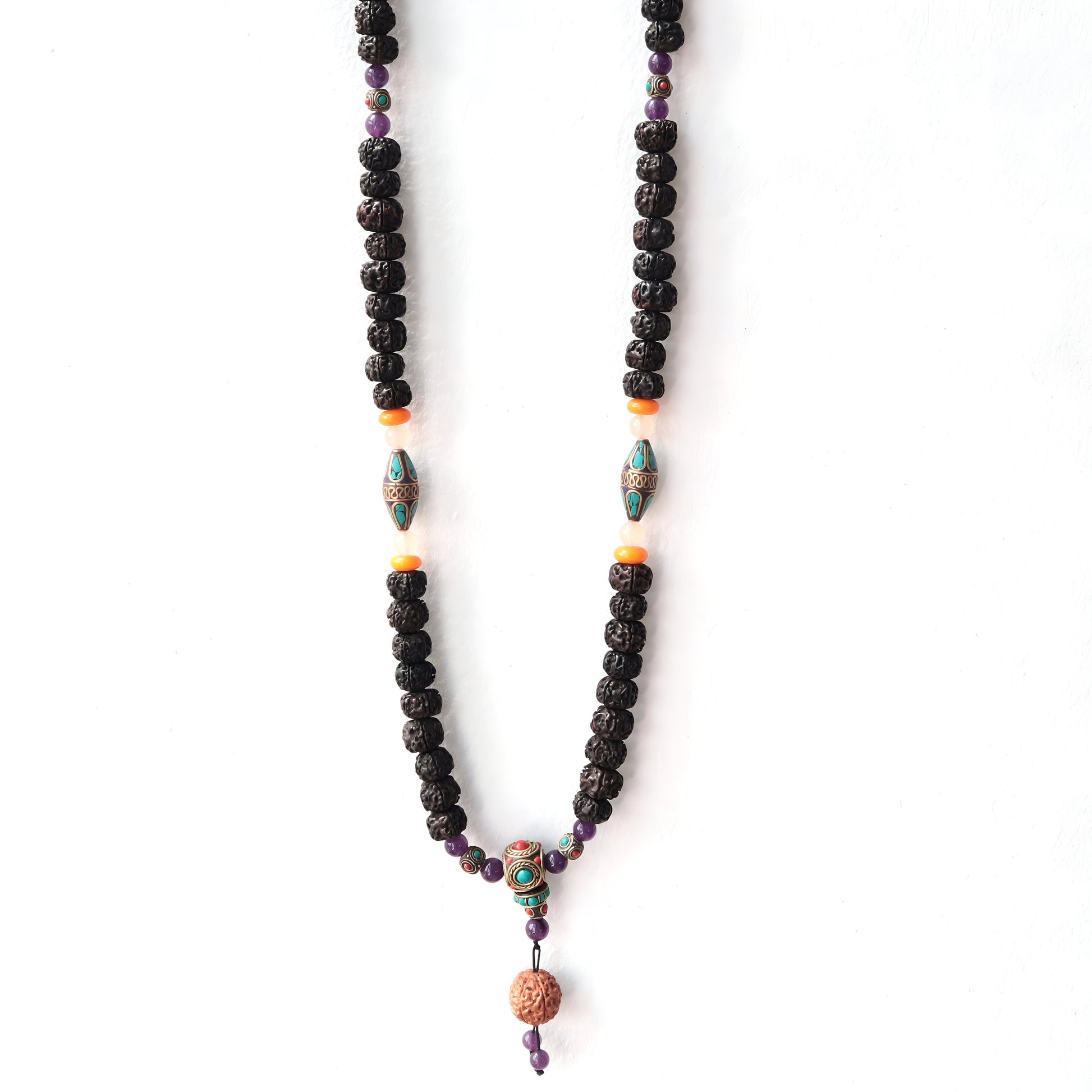Tibetan Rudraksha Beads Mala With Natural Stones