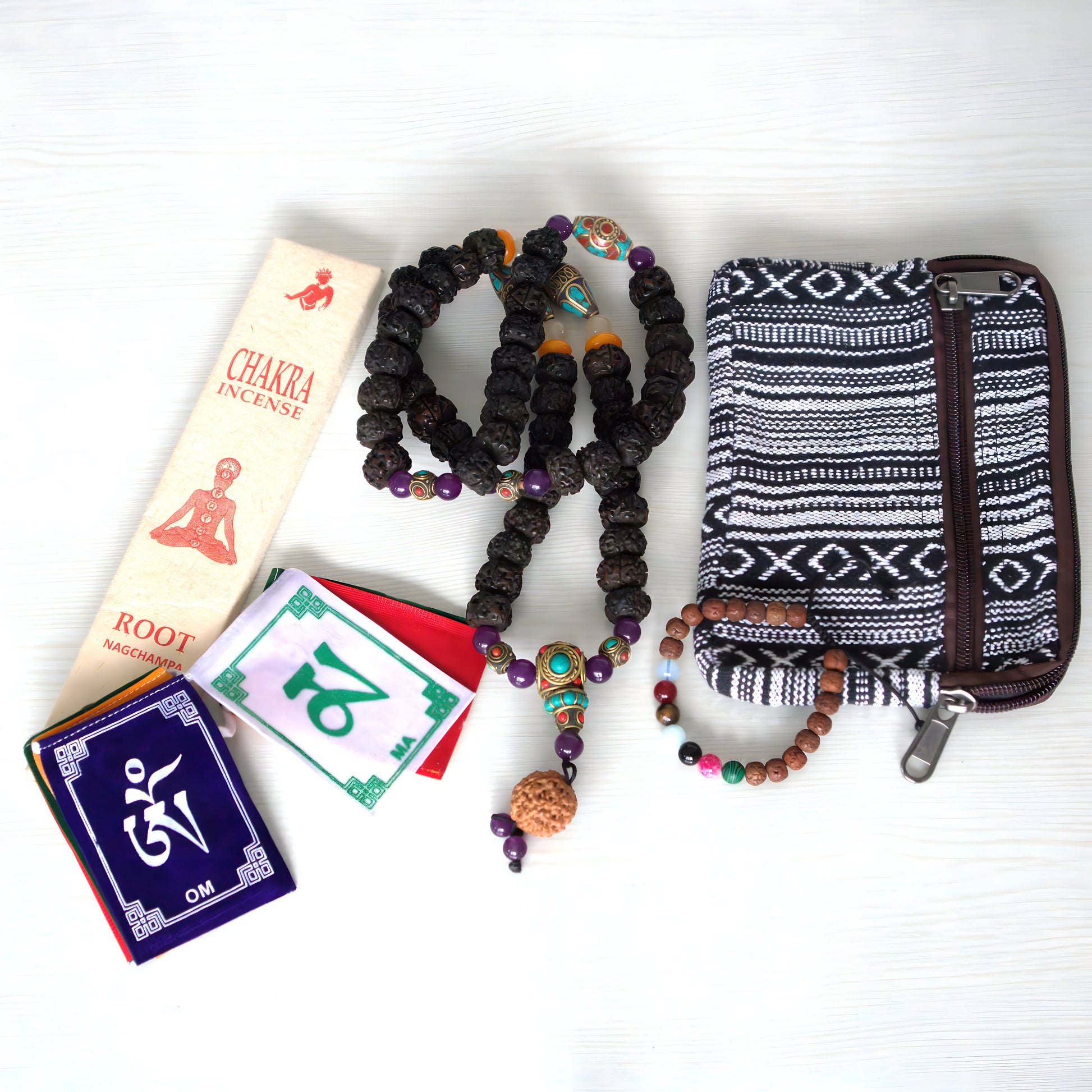 Tibetan Rudraksha Beads Mala With Natural Stones