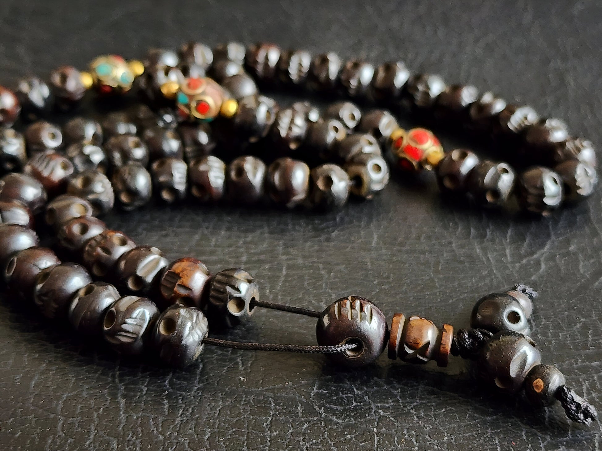 Kali Skull Bone Mala - Tibetan Hand Carved Buddhist Necklace