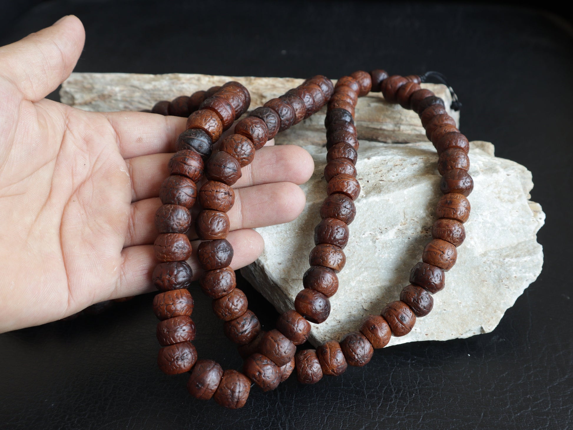 Tibetan Bodhi Seed Mala, Aged Dark Phoenix Eye Buddhist Japa Prayer Beads, Free Bodhi Bracelet