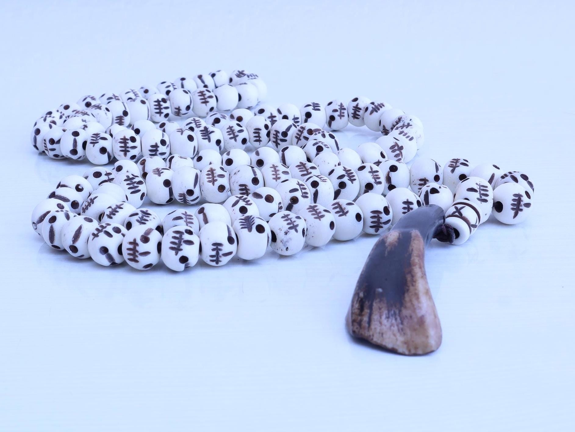 Tibetan Hand Carved Bone Skull Bead Mala