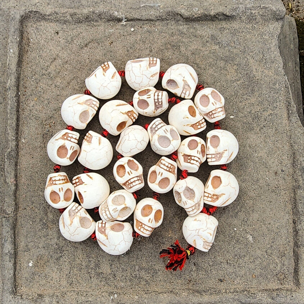 White Howlite Skull Meditation Yoga Beads, Ma Kali Prayer Beads