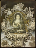 Vairochana Buddha Thangka,  Master Quality, Buddhist Traditional Painting, Newari Style        , The cosmic Buddha, symbolizing the illumination of reality