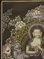 Vairochana Buddha Thangka,  Master Quality, Buddhist Traditional Painting, Newari Style        , The cosmic Buddha, symbolizing the illumination of reality