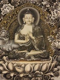 Vairochana Buddha Thangka,  Master Quality, Buddhist Traditional Painting, Newari Style        , The cosmic Buddha, symbolizing the illumination of reality