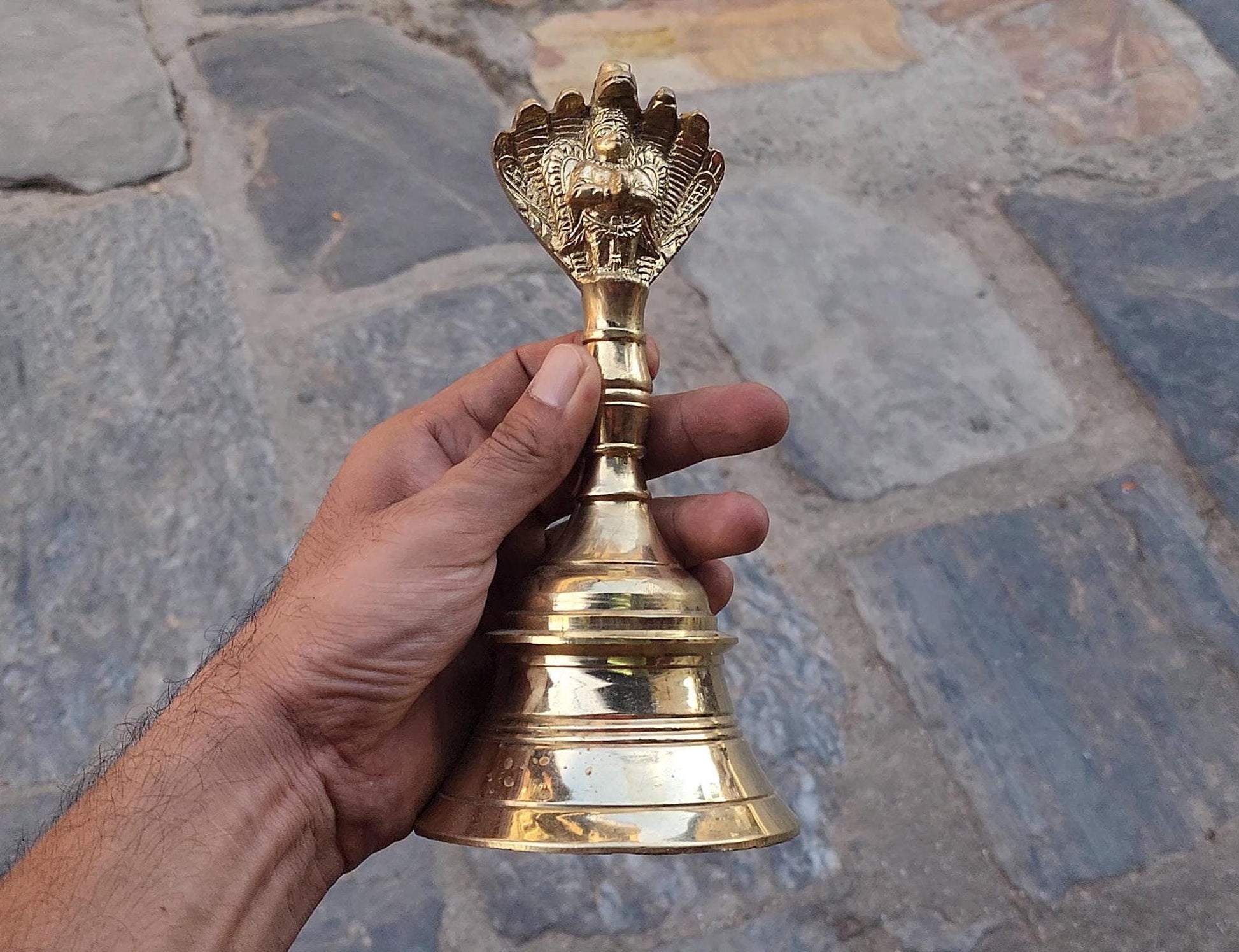 Hindu Ritual Bell Ghanti With Guardian Deity, For Inviting The Divine And Dispelling Negative Aura