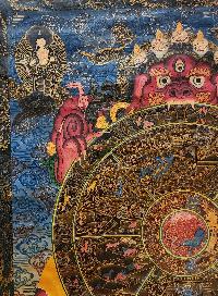 Wheel of Life Thangka, Buddhist Traditional Painting, Tibetan Style,  Real Gold,  Oiled Thangka,  Old Stock,  Rare Find