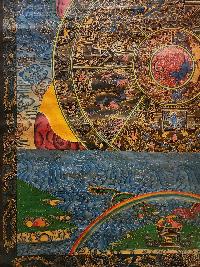 Wheel of Life Thangka, Buddhist Traditional Painting, Tibetan Style,  Real Gold,  Oiled Thangka,  Old Stock,  Rare Find