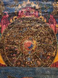 Wheel of Life Thangka, Buddhist Traditional Painting, Tibetan Style,  Real Gold,  Oiled Thangka,  Old Stock,  Rare Find