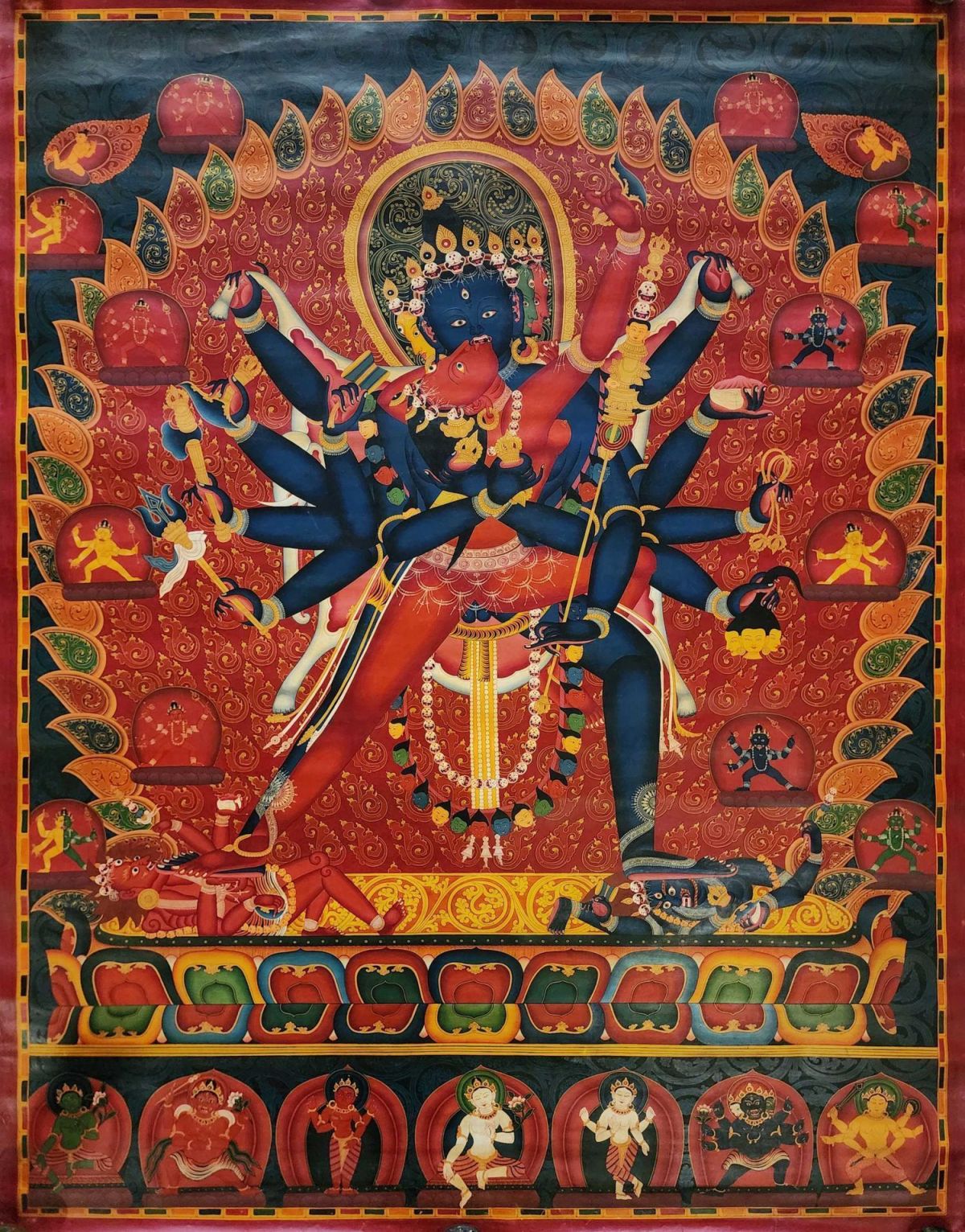 Chakrasamvara  Newari Thangka, Buddhist Traditional Painting, Tibetan Style,  Oiled Thangka,  Old Stock        , Lord of the Circle, Tantric Deity of Enlightenment and Union of Wisdom and Compassion