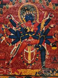 Chakrasamvara  Newari Thangka, Buddhist Traditional Painting, Tibetan Style,  Oiled Thangka,  Old Stock        , Lord of the Circle, Tantric Deity of Enlightenment and Union of Wisdom and Compassion