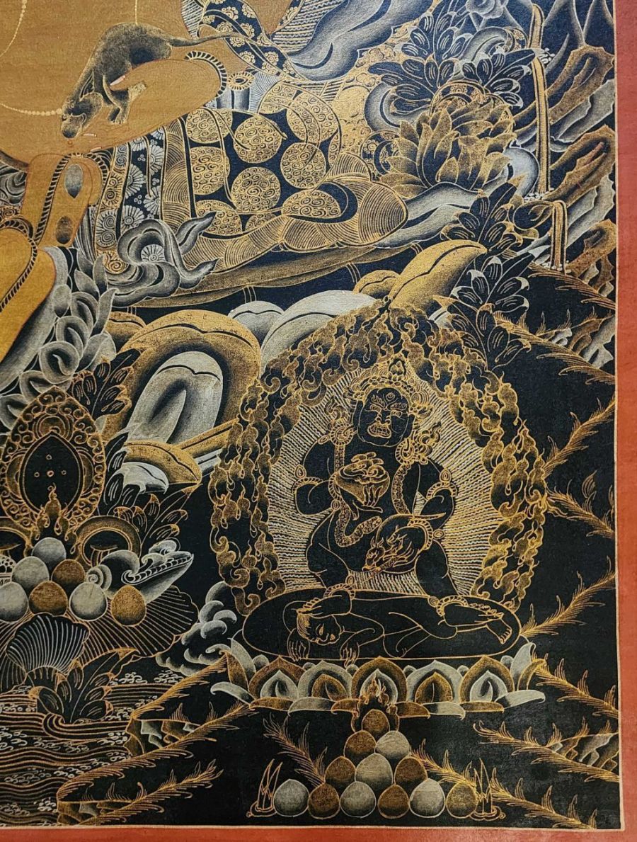 Five Jambhala Thangka,  Good Quality, Buddhist Traditional Painting, Tibetan Style,  Oiled Thangka,  Old Stock        , Five Wealth Deities, Bringing Prosperity, Fortune, and Generosity