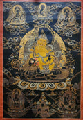 Jambhala: Namtose Thangka, Buddhist Traditional Painting, Tibetan Style,  Real Gold,  Oiled Thangka,  Old Stock        , God of Wealth and Prosperity