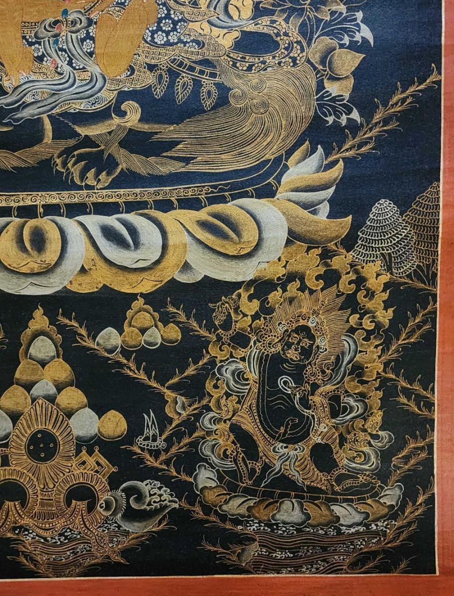 Jambhala: Namtose Thangka, Buddhist Traditional Painting, Tibetan Style,  Real Gold,  Oiled Thangka,  Old Stock        , God of Wealth and Prosperity