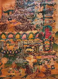 Shakyamuni Buddha Thangka, Buddhist Traditional Painting, Tibetan Style,  Real Gold,  Oiled Thangka,  Old Stock        , The Enlightened One and Teacher of Humanity