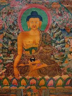 Shakyamuni Buddha Thangka, Buddhist Traditional Painting, Tibetan Style,  Real Gold,  Oiled Thangka,  Old Stock        , The Enlightened One and Teacher of Humanity