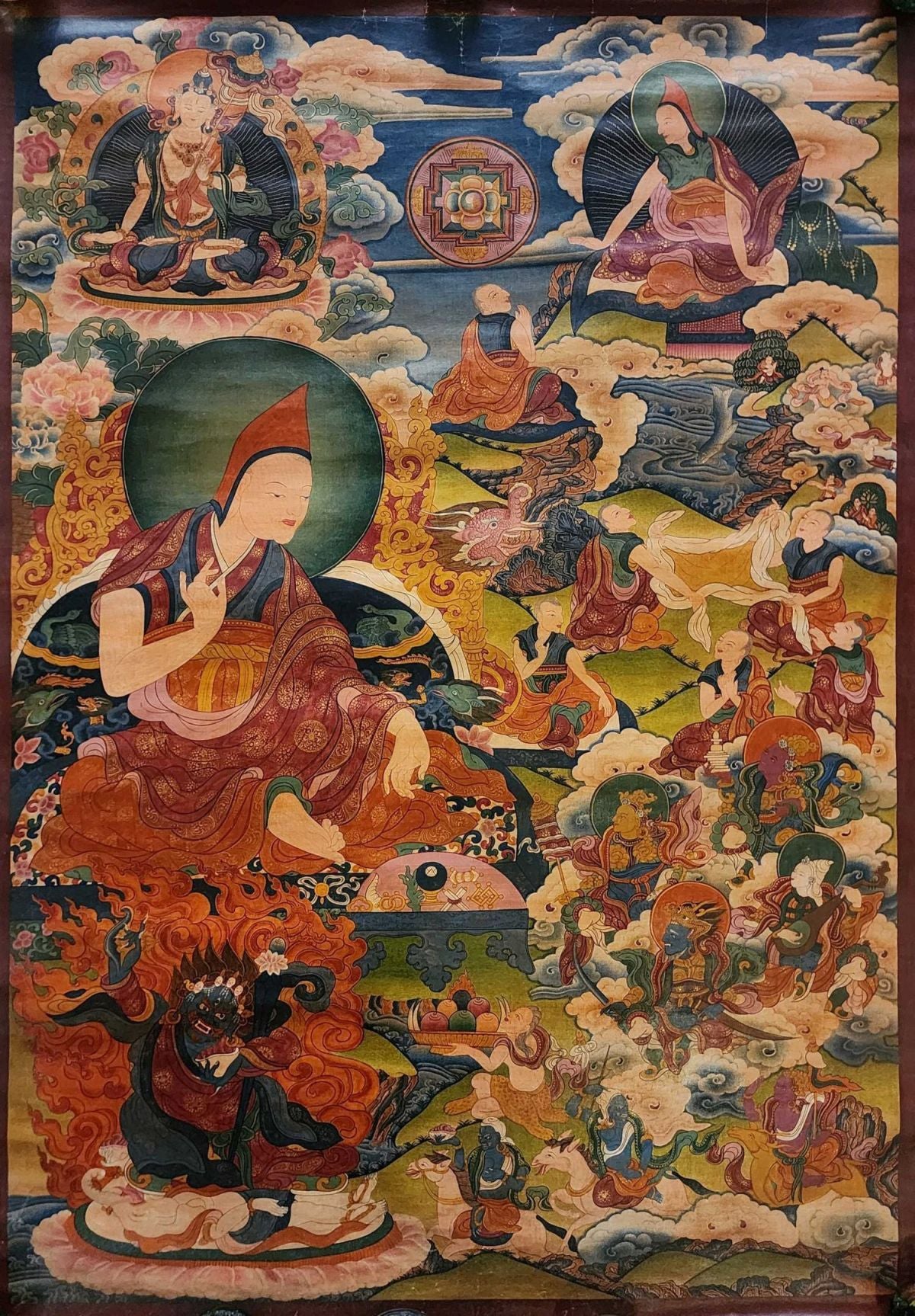Atisha Dipankara Shrijnana Thangka, Buddhist Traditional Painting, Tibetan Style,  Real Gold,  Oiled Thangka,  Old Stock Atisa        , Renowned Scholar, Shaping Tibetan Buddhism with Compassion and Wisdom