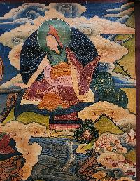 Atisha Dipankara Shrijnana Thangka, Buddhist Traditional Painting, Tibetan Style,  Real Gold,  Oiled Thangka,  Old Stock Atisa        , Renowned Scholar, Shaping Tibetan Buddhism with Compassion and Wisdom