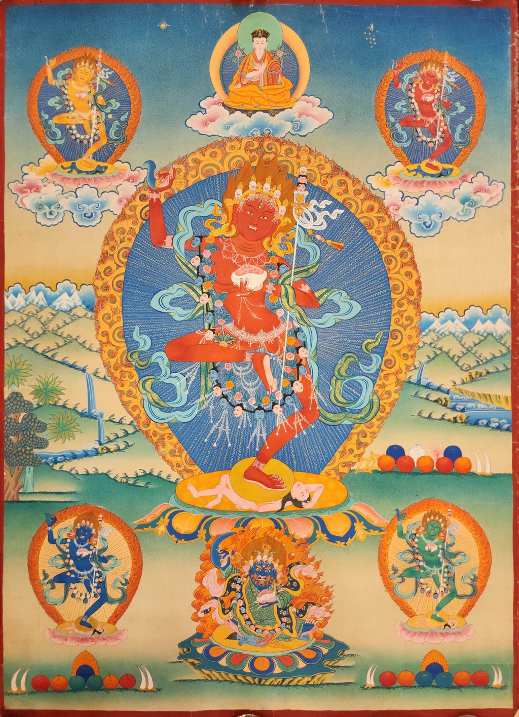 Vajravarahi - Dorje Phagmo, Buddhist Handmade Thangka Painting,  Real Gold,  Rare Find,  Old Stock        , Wisdom Dakini, representing tantric transformation and bliss