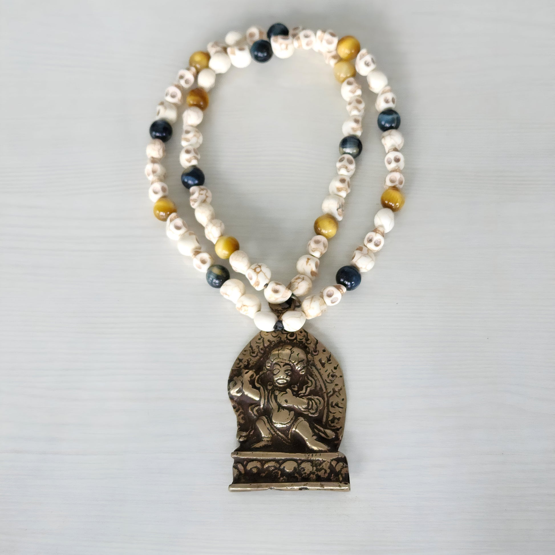Vintage Bhairav Pendant Skull & Tiger Eye Mala