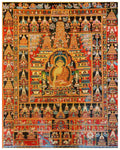 Shakyamuni Thangka, Tibetan Buddhist Art, Hand Painted,  Real Gold, One Hundred Jataka Tales,  Newari,  Buddha Gaya        , The Awakened One, Attaining Perfect Wisdom, Compassion, and Enlightenment