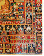 Shakyamuni Thangka, Tibetan Buddhist Art, Hand Painted,  Real Gold, One Hundred Jataka Tales,  Newari,  Buddha Gaya        , The Awakened One, Attaining Perfect Wisdom, Compassion, and Enlightenment