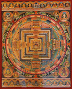 Mandala Thangka, Tibetan Buddhist Art, Hand Painted,  Real Gold with  Kalachakra