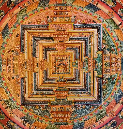 Mandala Thangka, Tibetan Buddhist Art, Hand Painted,  Real Gold with  Kalachakra