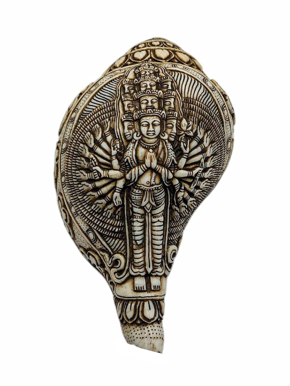 Conch Shell with  Sahasrabhuja Avalokitesvara Hand Carved