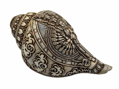 Conch Shell with  Sahasrabhuja Avalokitesvara Hand Carved
