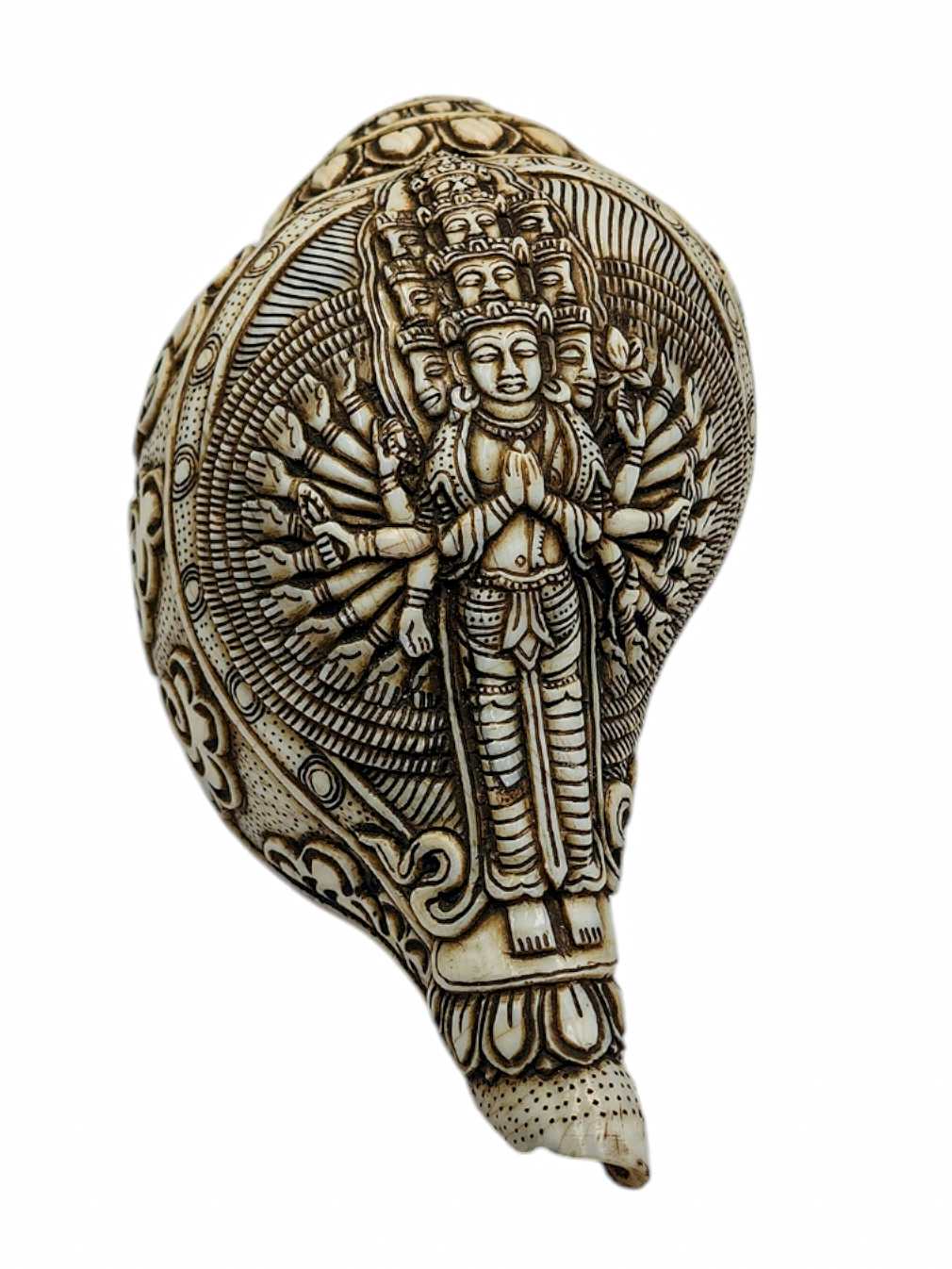 Conch Shell with  Sahasrabhuja Avalokitesvara Hand Carved