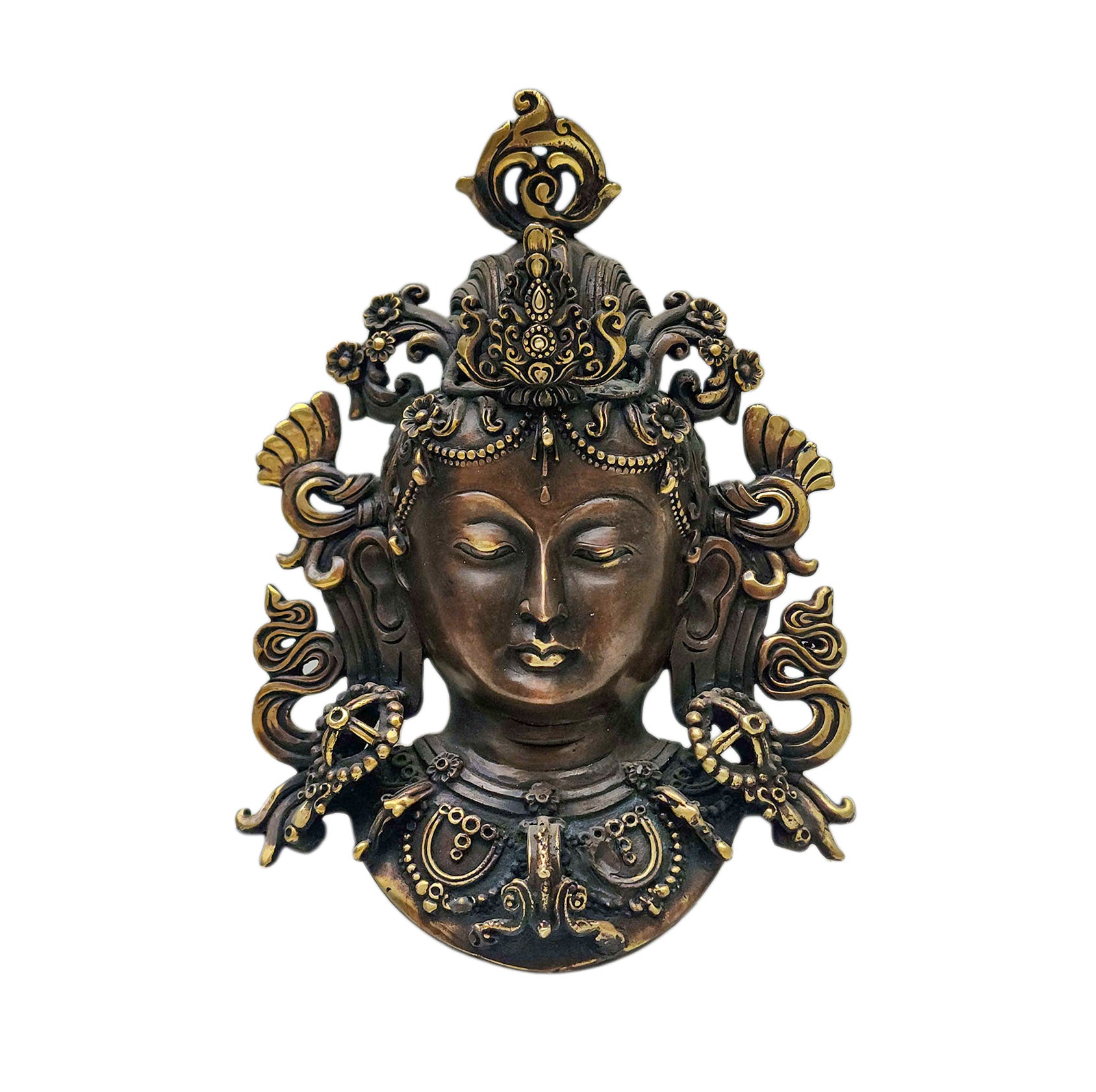 Green Tara, Handmade Ritual Metal Mask, Antique Finishing