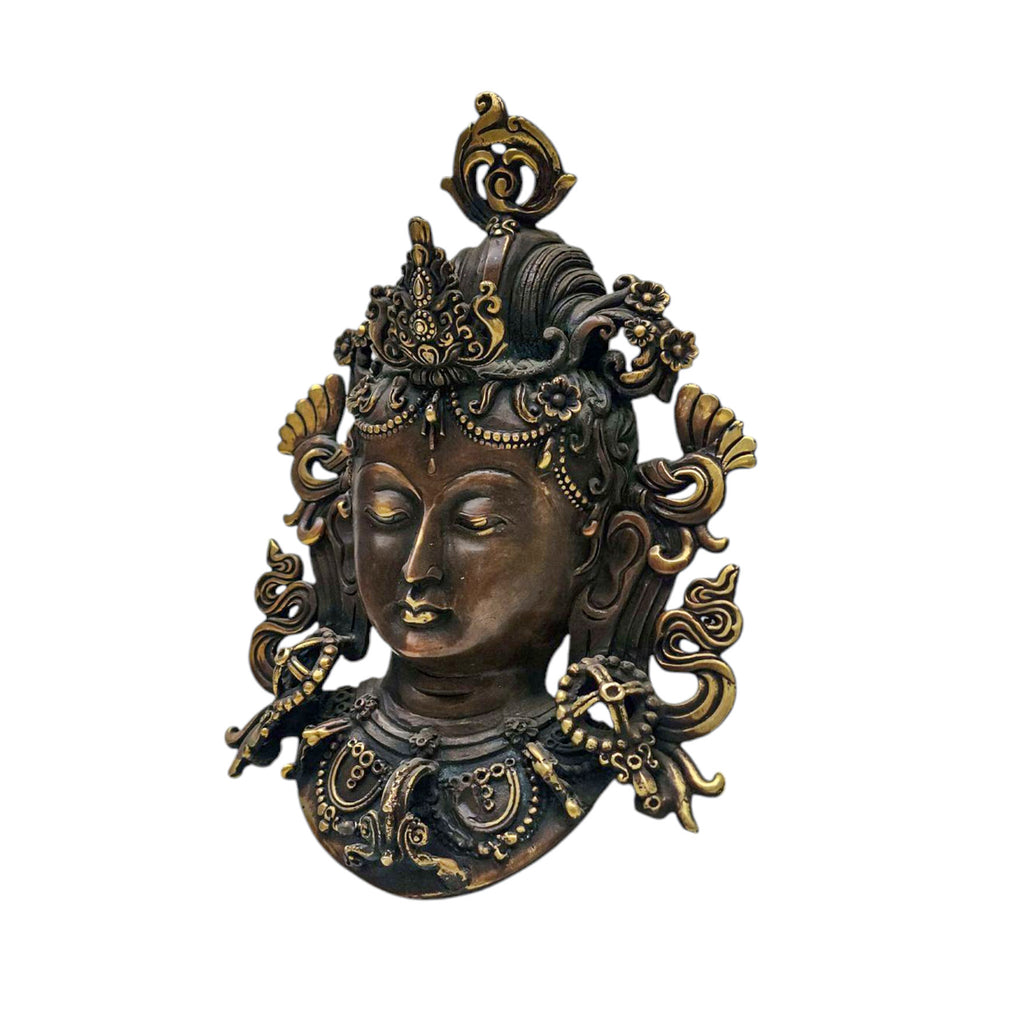 Green Tara, Handmade Ritual Metal Mask, Antique Finishing