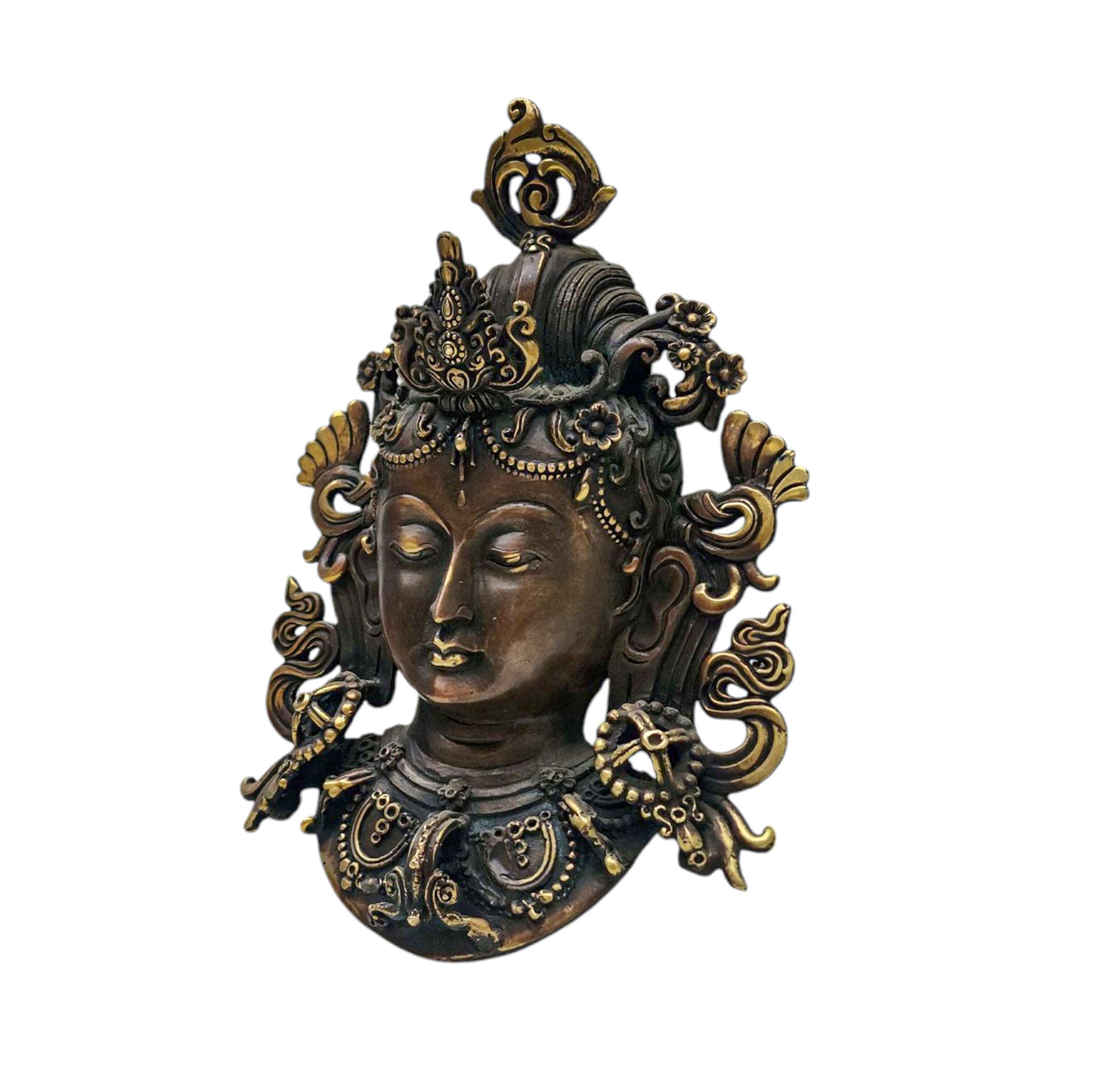 Green Tara, Handmade Ritual Metal Mask, Antique Finishing