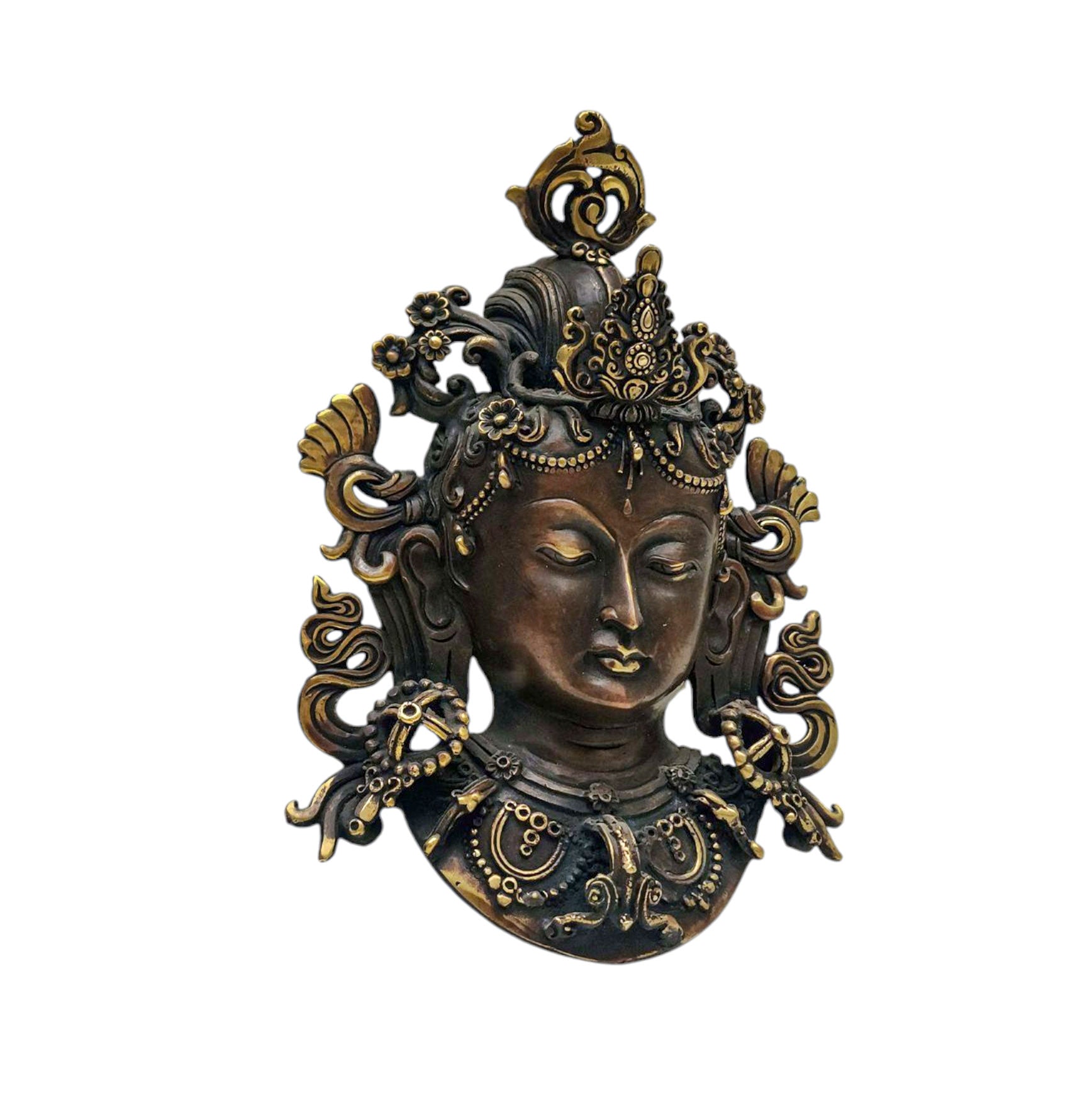 Green Tara, Handmade Ritual Metal Mask, Antique Finishing