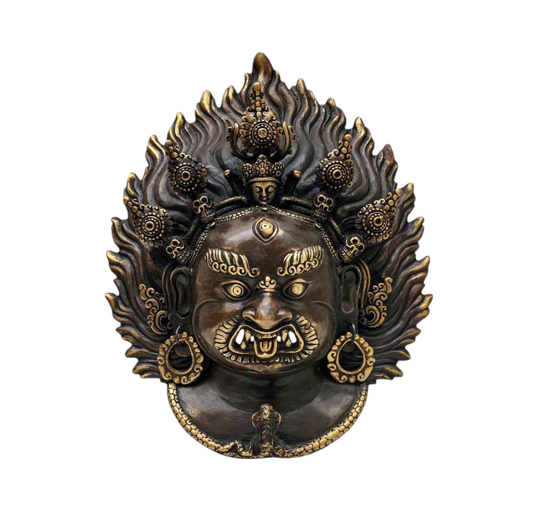 Bhairav, Handmade Ritual Metal Mask, Antique Finishing, Mahakala, Aakash Bhairav