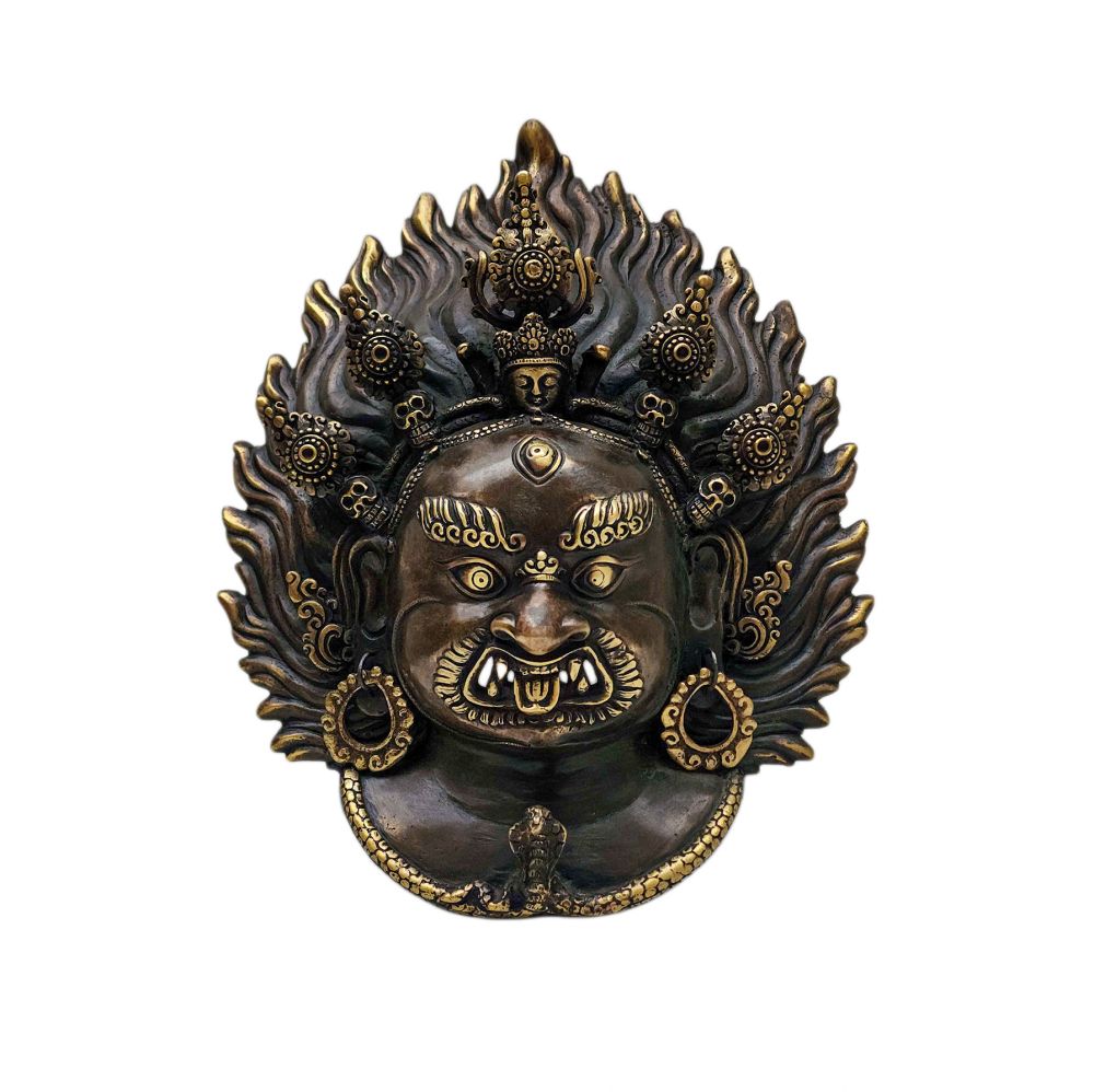 Bhairav, Handmade Ritual Metal Mask, Antique Finishing, Mahakala, Aakash Bhairav