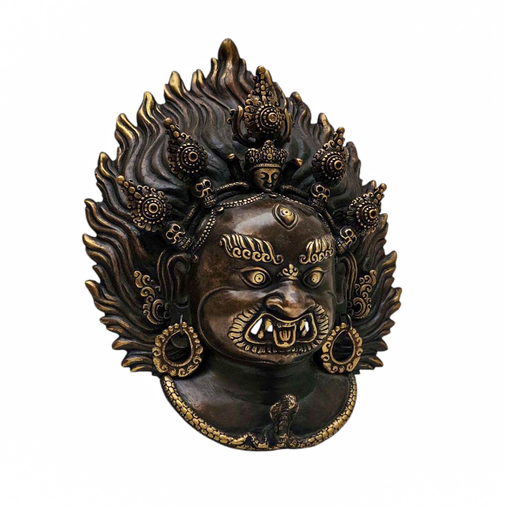 Bhairav, Handmade Ritual Metal Mask, Antique Finishing, Mahakala, Aakash Bhairav